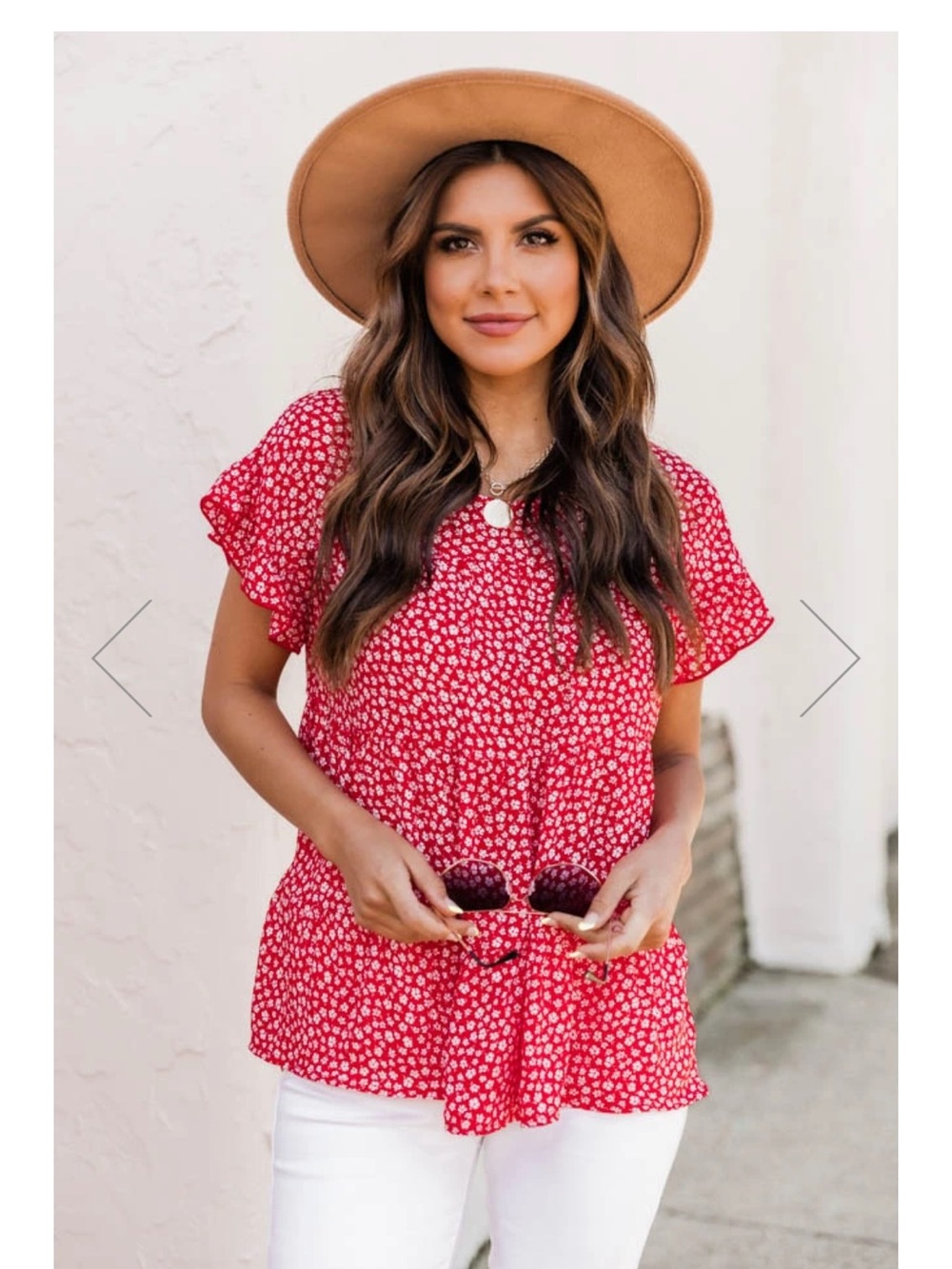 Pink Lily Red Floral Short-Sleeve Peplum Top Size Medium